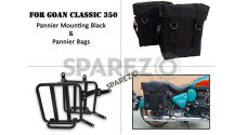 For Royal Enfield Goan Classic 350 Military Pannier Bags Black Color and Mounting - SPAREZO For Royal Enfield Goan Classic 350 Military Pannier Bags Black Color and Mounting - SPAREZO